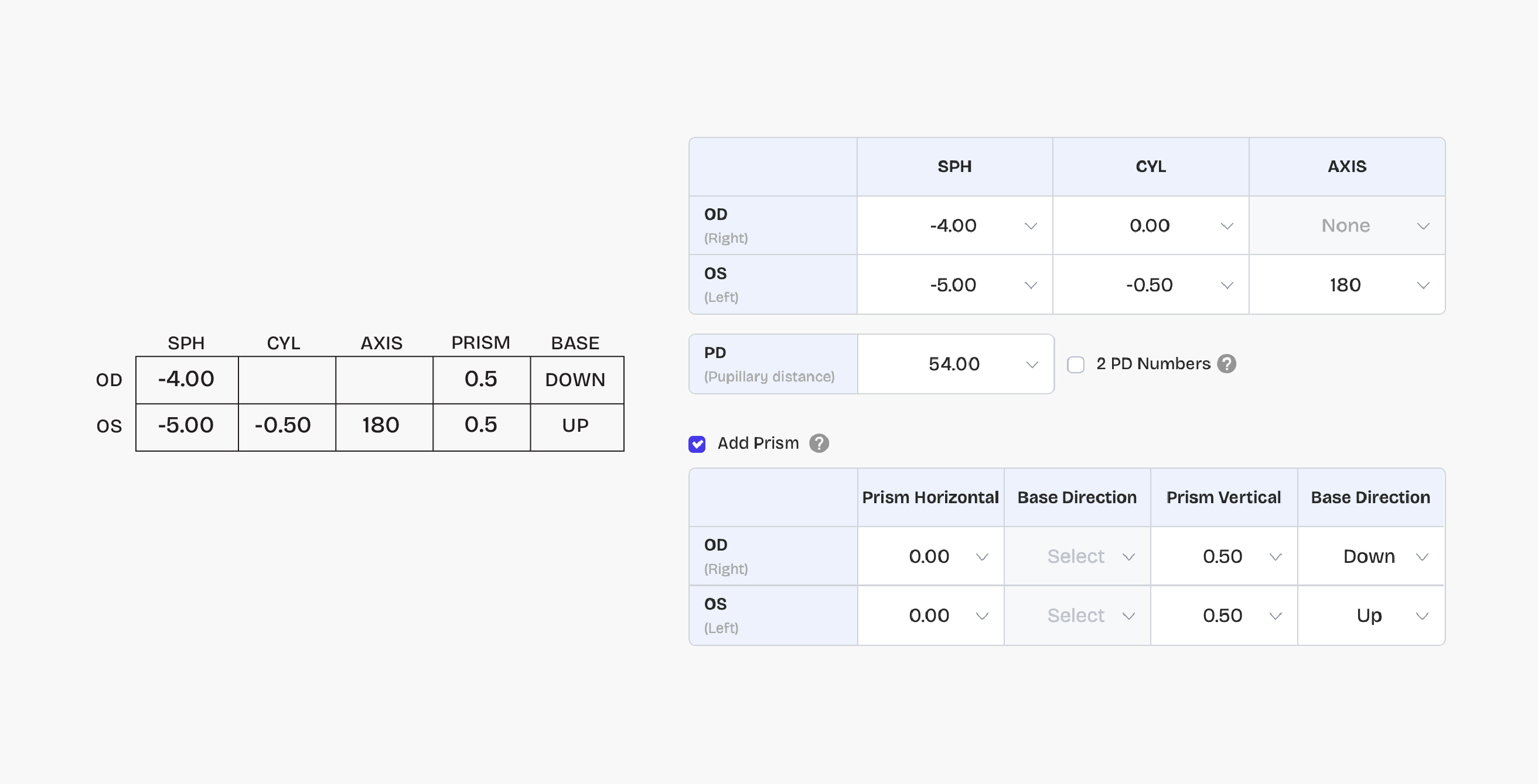 Single vision prescription with prism example 1